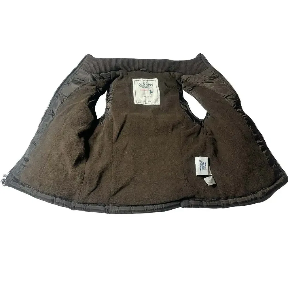 Old Navy Girls Brown Fleece Lined Puffer Vest Full Zip Quilted XS